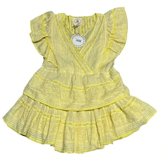 NWT Women’s MUCHE MUCHETTE yellow coquette ruffled sleeve mini dress one size - Picture 1 of 7